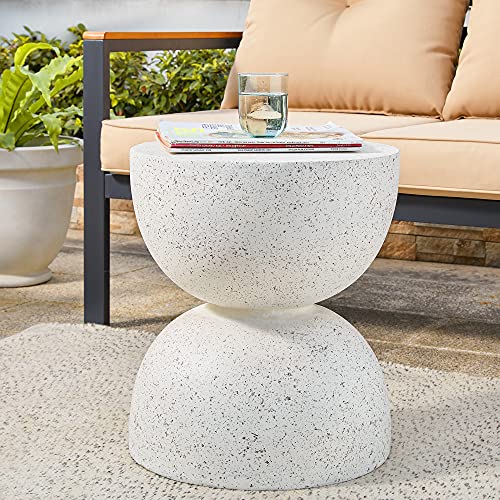 glitzhome Modern Decorative Garden Stool Heavy Duty Patio Sturdy Faux Terrazzo Garden Stool Side Table Plant Table for Indoor Covered Outdoor, 17.75”H, White