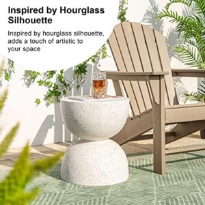 glitzhome Modern Decorative Garden Stool Heavy Duty Patio Sturdy Faux Terrazzo Garden Stool Side Table Plant Table for Indoor Covered Outdoor, 17.75”H, White