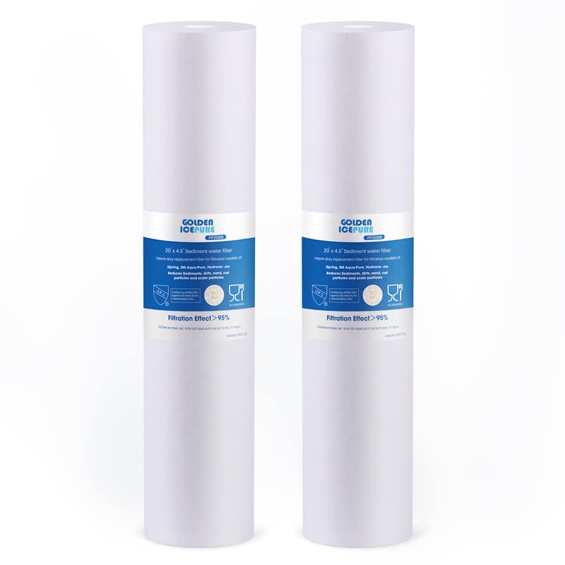 GOLDEN ICEPURE 5 Micron 4.5" x 20" Whole House Sediment Water Filter Compatible for 155358-43, FP25B, P5-20, FPMB5-20, CB-45-2005, SDC-45-2005, AP810-2 2PACK