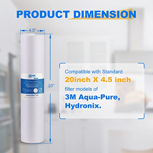 GOLDEN ICEPURE 5 Micron 4.5" x 20" Whole House Sediment Water Filter Compatible for 155358-43, FP25B, P5-20, FPMB5-20, CB-45-2005, SDC-45-2005, AP810-2 2PACK