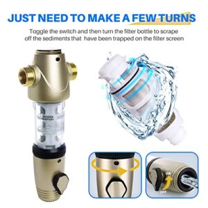 GOLDEN ICEPURE Backwash Spin Down Sediment Water Filter, 40 Micron Reusable Flushable Pre-Filtration System, 1" MNPT + 3/4" FNPT + 3/4"MNPT, BPA Free