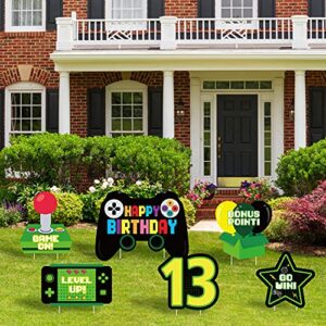 pantide 13th video game happy birthday yard sign game controller colorful outdoor lawn signs with stakes gaming garden decor for boys girls game on birthday party one-side print street sign (6packs)