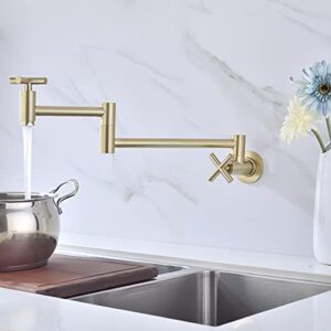 Delle Rosa Pot Filler Faucet, Wall Mount Pot Filler Kitchen Faucet, Folding Stretchable Brass Kitchen Faucet with Single Hole Two Handles, Brushed Gold Pot Filler