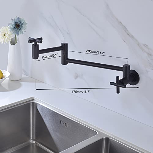 Delle Rosa Pot Filler Faucet, Wall Mount Pot Filler Kitchen Faucet, Folding Stretchable Brass Kitchen Faucet with Single Hole Two Handles, Brushed Gold Pot Filler