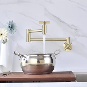 Delle Rosa Pot Filler Faucet, Wall Mount Pot Filler Kitchen Faucet, Folding Stretchable Brass Kitchen Faucet with Single Hole Two Handles, Brushed Gold Pot Filler