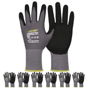 LOCCEF Work Gloves MicroFoam Nitrile Coated-6 Pairs,Seamless Knit Nylon Gloves,Gray Work gloves (8/M, Gary-6 Pairs)