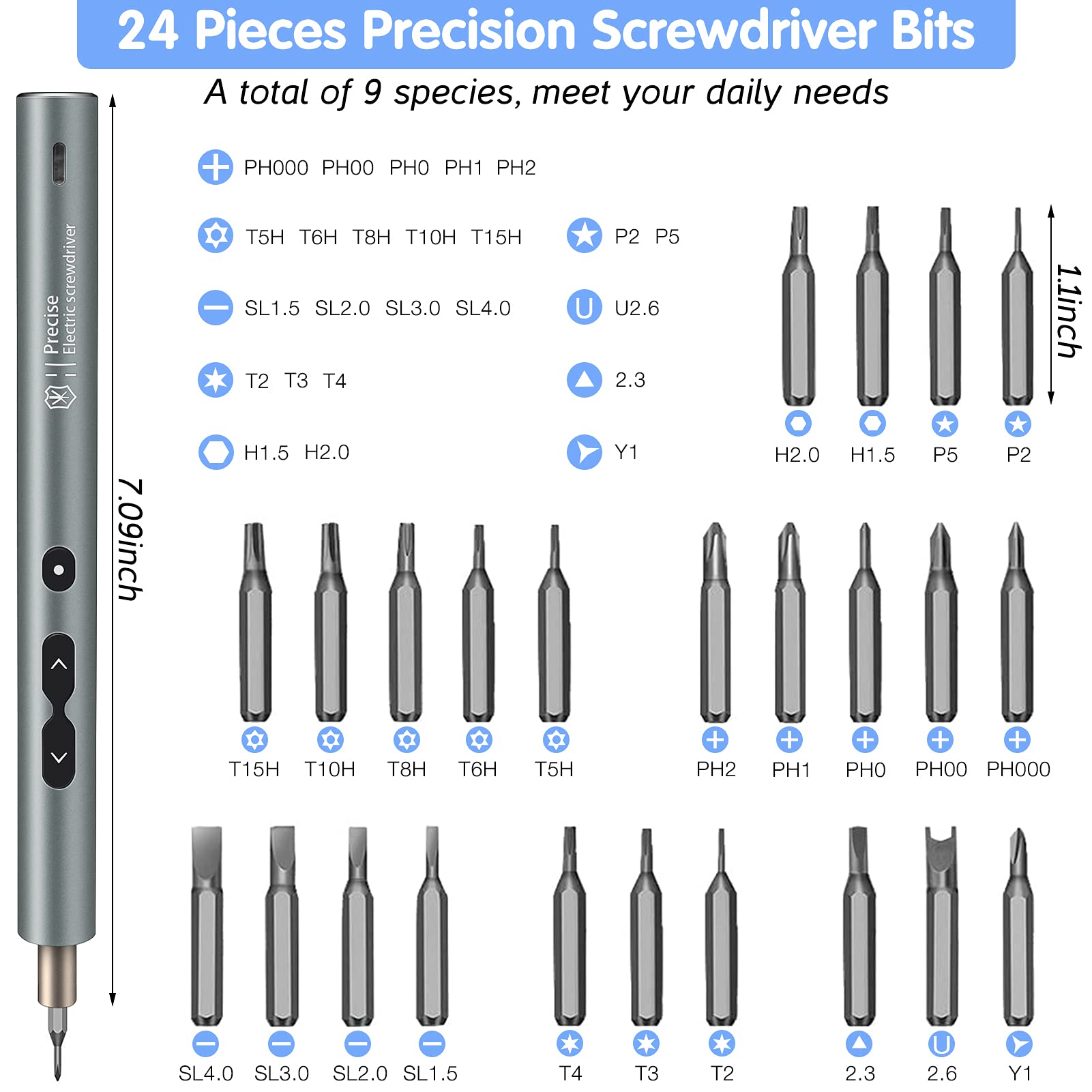 Precision Screwdriver Set, 28 in 1 Small Cordless Electronic Rechargeable Torque Power Drill Kit, Portable Automatic Mini Pen Screwdriver w/ 24 Bits Light for Computer Phone Laptop RC Car Toy Repair