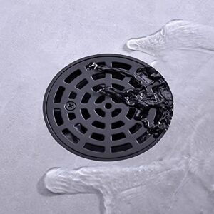 4 1/4 Inch Round Shower Floor Drain Grate with Adjustable Threaded Drain Base Flange, Matte Black