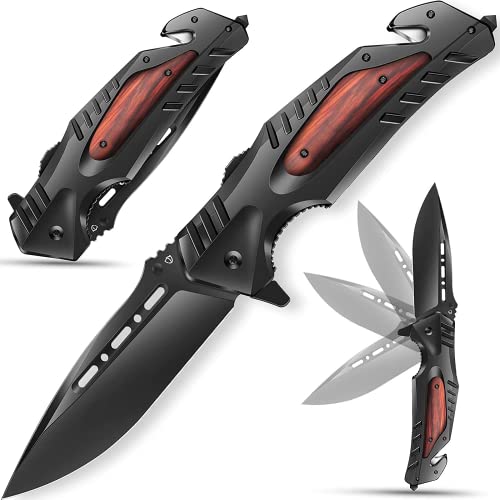 Jellas Tactical Knife, 8Cr13Mov Pocket Knife for Men, Folding Knife 440C Knife with Clip, EDC Knife, Survival Knife for Fishing Hunting Hiking, Knives for Men and Women Knives (Red)