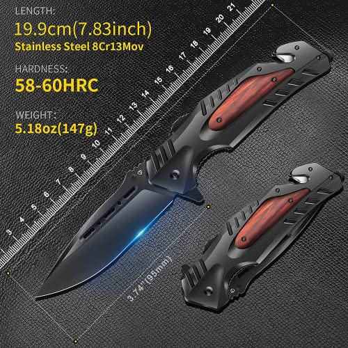 Jellas Tactical Knife, 8Cr13Mov Pocket Knife for Men, Folding Knife 440C Knife with Clip, EDC Knife, Survival Knife for Fishing Hunting Hiking, Knives for Men and Women Knives (Red)