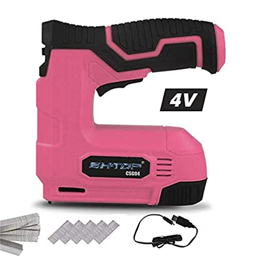 BHTOP Pink Cordless Brad Nailer 4V Staple Gun Kit, Electric Brad Nail Gun with Rechargeable USB Charger, Powerful Stapler for Leather, Cardboard, Foils (1500pcs Staples and 1500pcs Brad Nails)