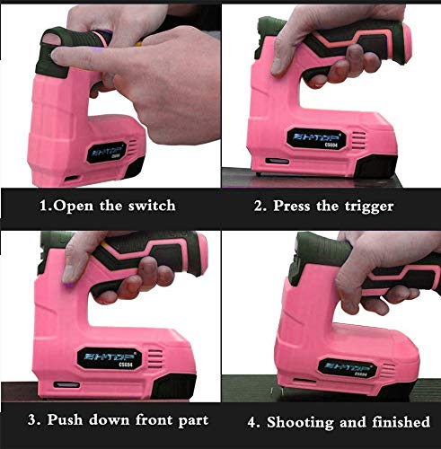 BHTOP Pink Cordless Brad Nailer 4V Staple Gun Kit, Electric Brad Nail Gun with Rechargeable USB Charger, Powerful Stapler for Leather, Cardboard, Foils (1500pcs Staples and 1500pcs Brad Nails)