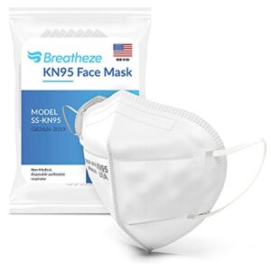 breatheze kn95 face mask made in usa disposable masks breathable face mask kn95 mask white facemask high-filtration protective barrier face covering elastic ear loops adjustable nose clip 10 pack