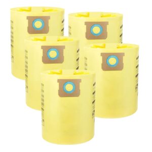 5 pack disposable collection filter bags compatible with shop-vac 9066200 10-14 gallon type f + type i, replace part #90662 90672, yellow