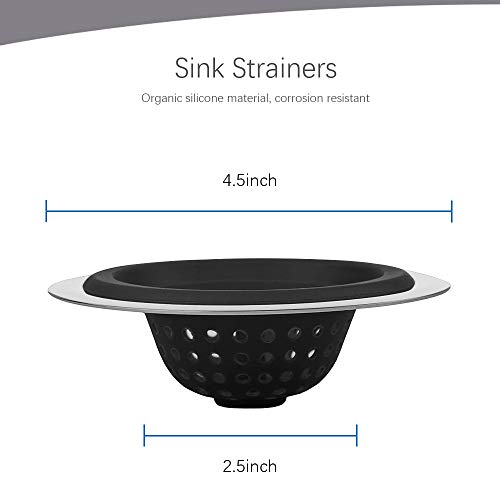 2PCS Sink Strainers,Flexible Silicone and Stainless Steel Kitchen Sink Drainer Baskets，Large Wide Rim 4.5 inch Diameter,Rust Free,Prevent Food Residues from Clogging