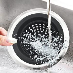 2PCS Sink Strainers,Flexible Silicone and Stainless Steel Kitchen Sink Drainer Baskets，Large Wide Rim 4.5 inch Diameter,Rust Free,Prevent Food Residues from Clogging