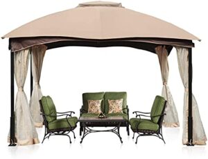 aoodor patio gazebo 12' x 12' metal frame with mesh netting canopy top - khaki color