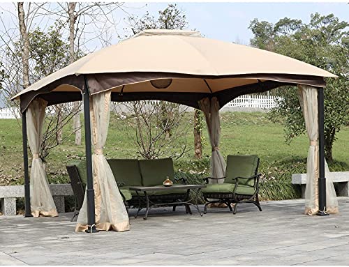 Aoodor Patio Gazebo 12' x 12' Metal Frame with Mesh Netting Canopy Top - Khaki Color