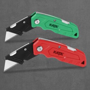 KATA 4-PACK Folding Utility Knife, Heavy Duty Box Cutter with 20pcs SK5 Quick Change Blades, Safety Lock Back Design, Used for Cutting Cartons, Cardboards and Boxes