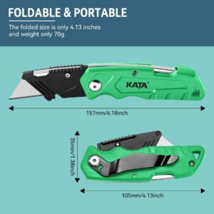 KATA 4-PACK Folding Utility Knife, Heavy Duty Box Cutter with 20pcs SK5 Quick Change Blades, Safety Lock Back Design, Used for Cutting Cartons, Cardboards and Boxes