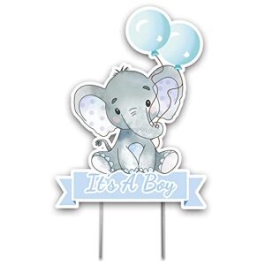 mirabuy blue elephant with balloons it's a boy yard sign with stake for baby shower decorations