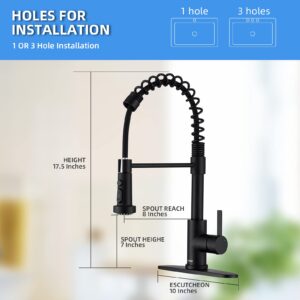 Faucet for Kitchen Sink, Black Kitchen Faucet with Pull Down Sprayer, GUUKAR Modern Commercial Spring Pull-Out Kitchen Sink Faucet