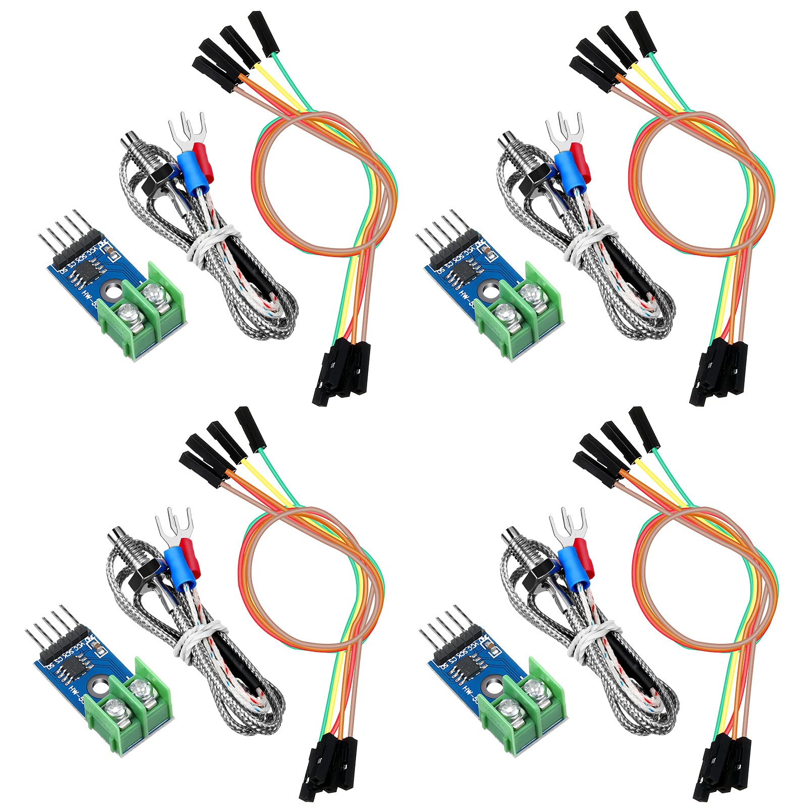 Weewooday 4 Sets Direct Current 3-5v Max6675 Themocouple Module and K Type Thermocouple Temperature Sensor Thermocouple Sensor Set M6 Screw with Cable Cord Compatible with Arduino/Raspberry Pi