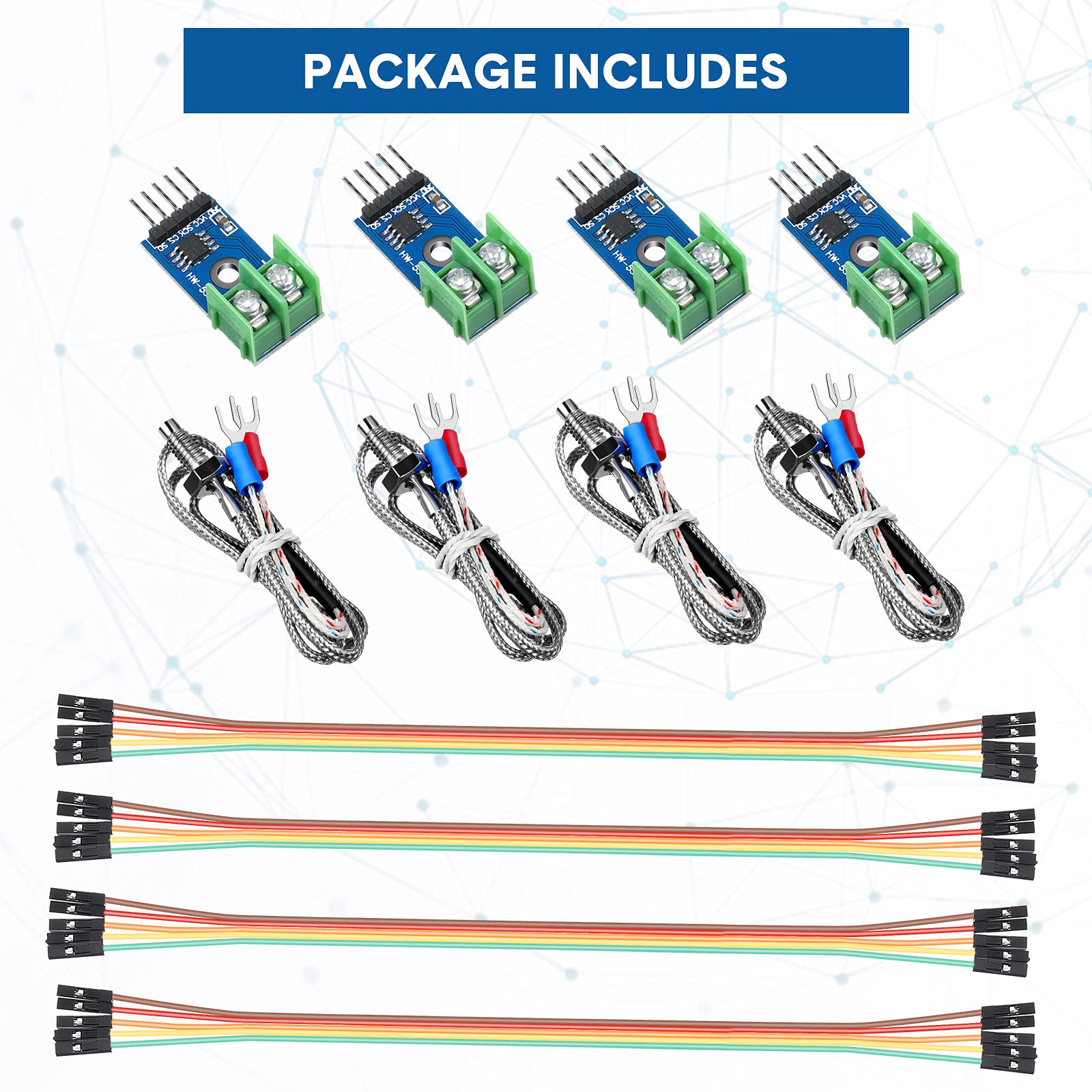 Weewooday 4 Sets Direct Current 3-5v Max6675 Themocouple Module and K Type Thermocouple Temperature Sensor Thermocouple Sensor Set M6 Screw with Cable Cord Compatible with Arduino/Raspberry Pi