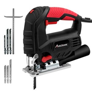 avid power electric jig saw, 5.0a 3000 spm corded jigsaw with variable speed, bevel angle (0°-45°), 6pcs blades and scale ruler