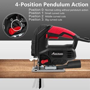 AVID POWER Electric Jig Saw, 5.0A 3000 SPM Corded Jigsaw with Variable Speed, Bevel Angle (0°-45°), 6PCS Blades and Scale Ruler