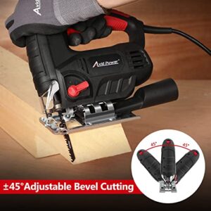 AVID POWER Electric Jig Saw, 5.0A 3000 SPM Corded Jigsaw with Variable Speed, Bevel Angle (0°-45°), 6PCS Blades and Scale Ruler