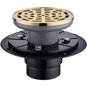 round 4-1/4inch shower drain, 304 stainless steel brushed gold shower floor drain, quadrato pattern grate removable,includes drain flange kit