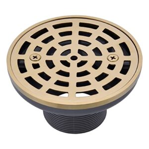 Round 4-1/4Inch Shower Drain, 304 Stainless Steel Brushed Gold Shower Floor Drain, Quadrato Pattern Grate Removable,Includes Drain Flange Kit