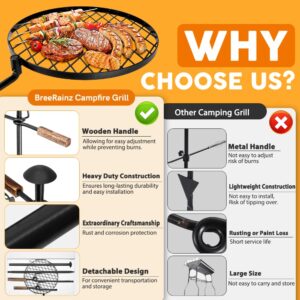 BreeRainz Swivel Campfire Grill,360° Adjustable Camp Grill Over Fire Pit Grill,Multipurpose Cooking Equipment for Camping Outdoor BBQ