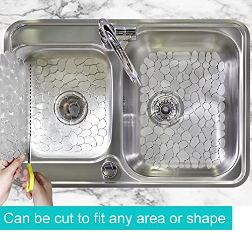 Coopay Kitchen Sink Mat Pebble Sink Mat PVC Eco-friendly Kitchen Adjustable Stainless steel/Porcelain Dish Drying Pad Sink Protector for Bottom of Kitchen Sink, 15.8 x 11.8 inches (2 Pack, Clear)