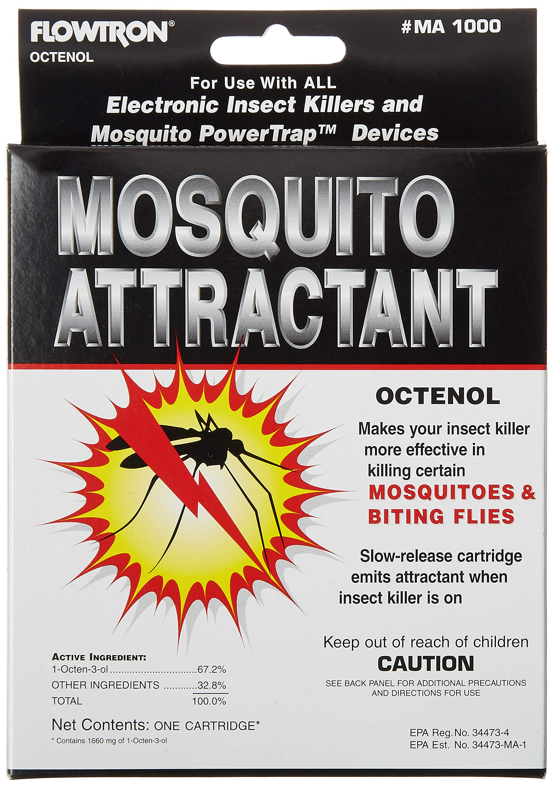 Flowtron BK-80D 80-Watt Electronic Insect Killer, 1-1/2 Acre Coverage & MA-1000 Octenol Mosquito Attractant Cartridge