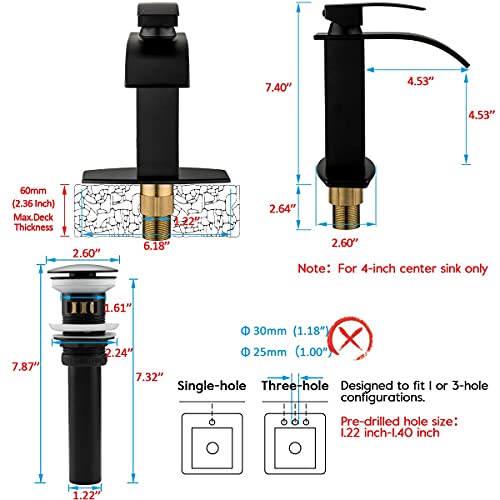 FRUD Waterfall Spout Bathroom Faucet Single Handle Bath Vanity Sink Faucet with Deck Mount,Water Supply Hoses Included (7.5 inch with Pop Up Drain,Nickel)