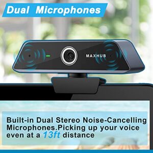 MAXHUB 4K AutoFocus Web Cameras for Computers, Streaming Webcam with Dual Microphone Plug and Play USB HD Webcam with 13MP for Pro Streaming/Online Teaching/Video Calling/Zoom/Skype