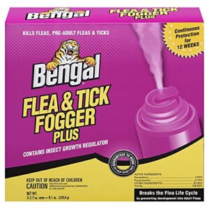 bengal flea and tick fogger plus – 3 pk odorless spray treatment for home infestations – 12 week insect killer, 3x2.7 oz