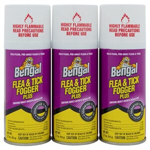 Bengal Flea and Tick Fogger Plus – 3 Pk Odorless Spray Treatment for Home Infestations – 12 Week Insect Killer, 3x2.7 oz