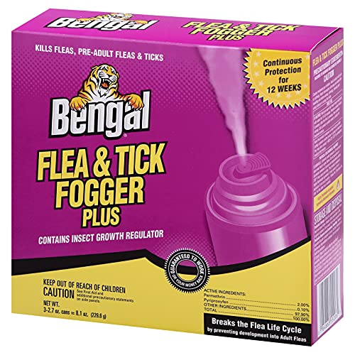 Bengal Flea and Tick Fogger Plus – 3 Pk Odorless Spray Treatment for Home Infestations – 12 Week Insect Killer, 3x2.7 oz