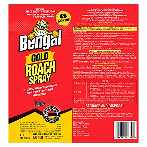 Bengal Gold Roach Spray – Bug Spray for 6 Months Active Cockroach Prevention – No Mess, No Odor Bug Spray – House Insect Killer – Indoor Cockroach Spray, 9oz