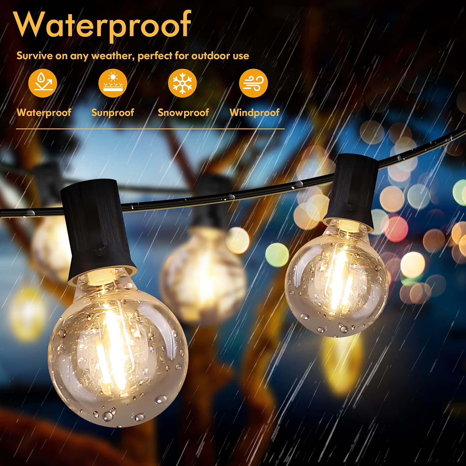 LED Outdoor String Lights 100FT Patio Light with 52 Shatterproof G40 Dimmable Globe Bulb, 2-Pack 50FT Waterproof Outside Hanging String Light for Christmas Backyard Porch Balcony Gazebo Party