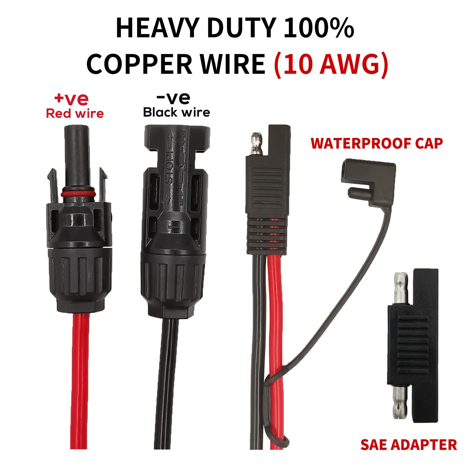 10 AWG SAE to Solar Panel Adapter, RV Solar Panel Connector Cable, Solar to SAE Connector Cable, with SAE Polarity Reverse Adapter Plug