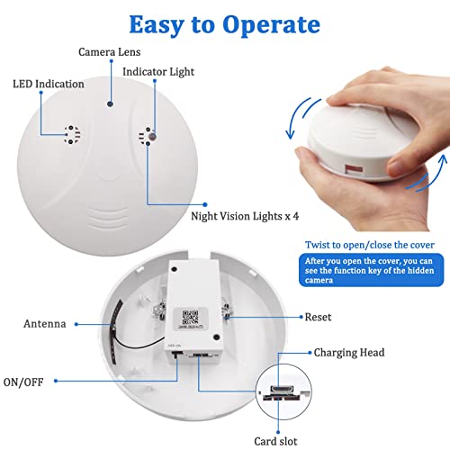 Hidden Camera Smoke Detector, HD 1080P WiFi Spy Hidden Camera with Night Vision and Motion Detection Small Mini Camera for Home Office Security Nanny Cams No Audio