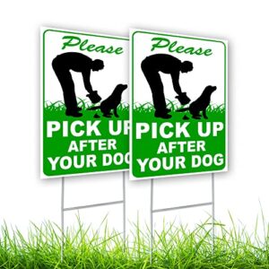 2 PC Pick Up After Your Dog Sign - 8x12 Double Sided Coroplast No Pooping Dog Signs for Yard - Dog Poop Signs for Yard - Curb Your Dog Sign