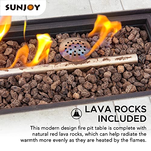 Sunjoy 40" Propane Fire Pit for Outside Rectangular Ceramic Tile Table Top Gas Smokeless Fire Pits Table with Lid and Lava Rocks