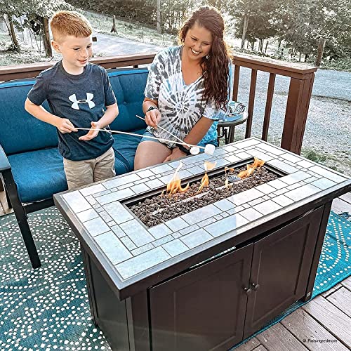 Sunjoy 40" Propane Fire Pit for Outside Rectangular Ceramic Tile Table Top Gas Smokeless Fire Pits Table with Lid and Lava Rocks