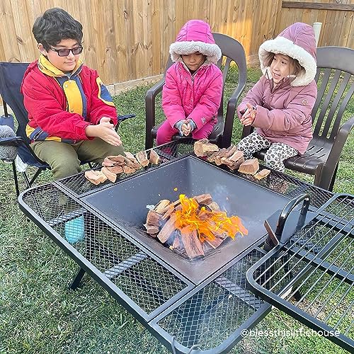 Sunjoy 38 in. Fire Pit for Outside, Square Wood Burning Firepit Large Steel Fire Pits with Adjustable Cooking Swivel BBQ Grill and Fire Poker Black