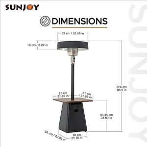 Sunjoy Patio Heater, 40000 BTU Portable Freestanding Steel Frame Outdoor Propane Heater with Side Table Design, Stainless Steel Burner, Safety Self Shut-Off System for Commercial & Residential Use